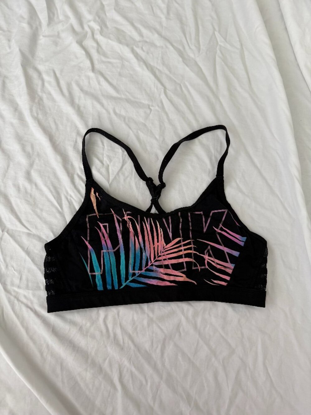 Victoria's Secret Black with Print Sports Bra Gym Workout Lightly Lined